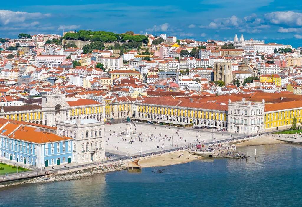 Aerial view of Praça do Comércio and Lisbon's old town